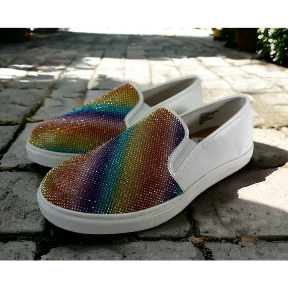 torrid Shoes - Torrid Embellished Slip On Sneakers Celebrate Love Rainbow Shoes Women's Size 9W